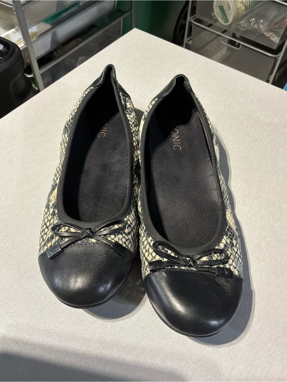 Vionic Black & Cream Snake-Print Ballet Flats